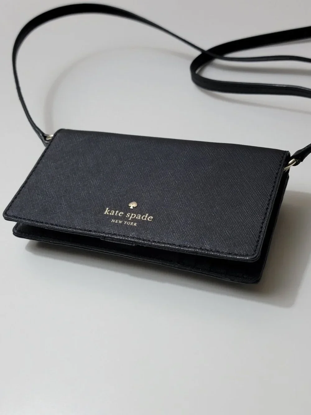 Kate Spade Leather Handbag Saffiano Wallet Crossbody Bag Black Gold Hardware